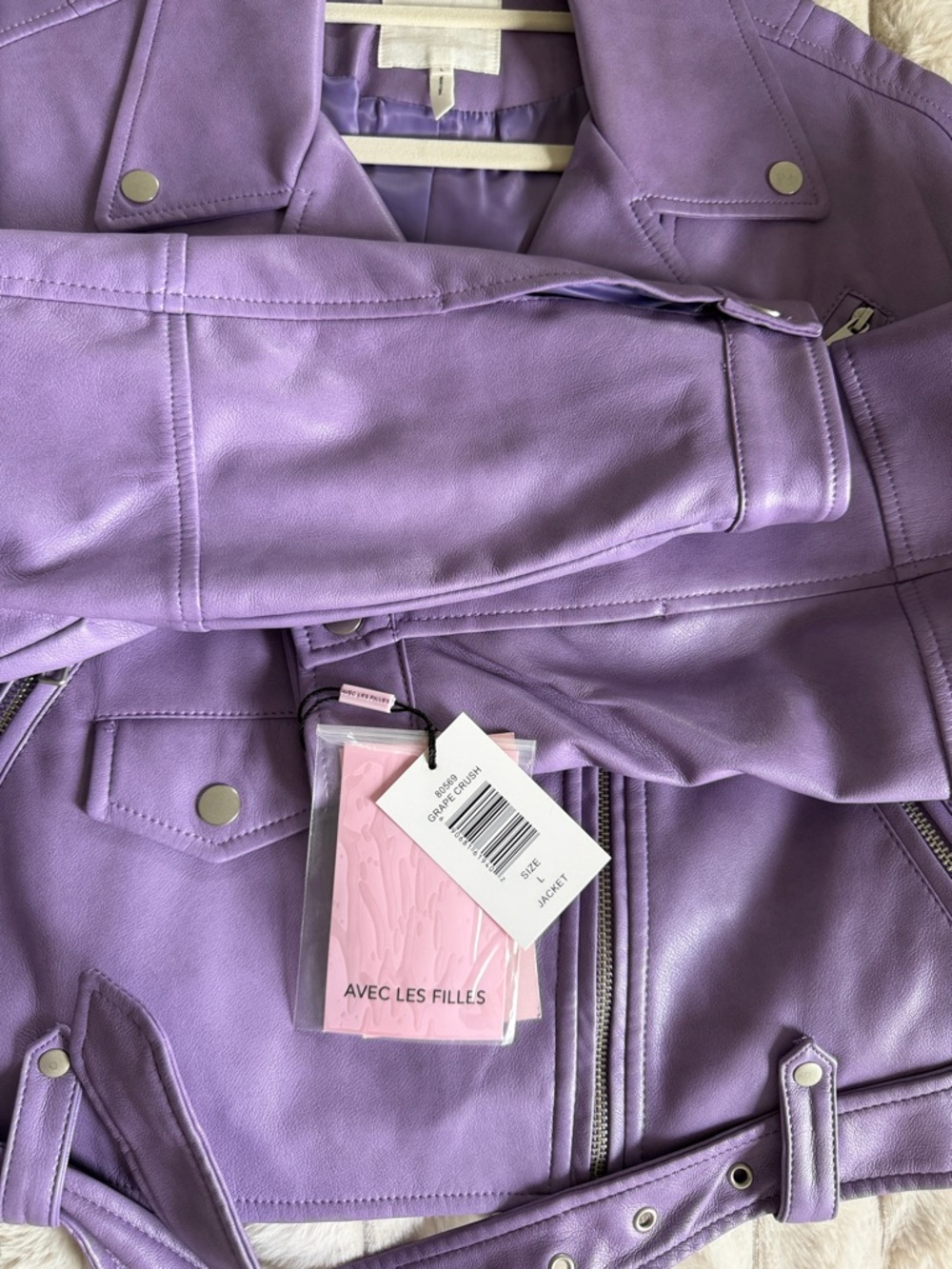 Avec Les Filles Purple Faux Leather Cropped Moto Jacket - Picture 8 of 8